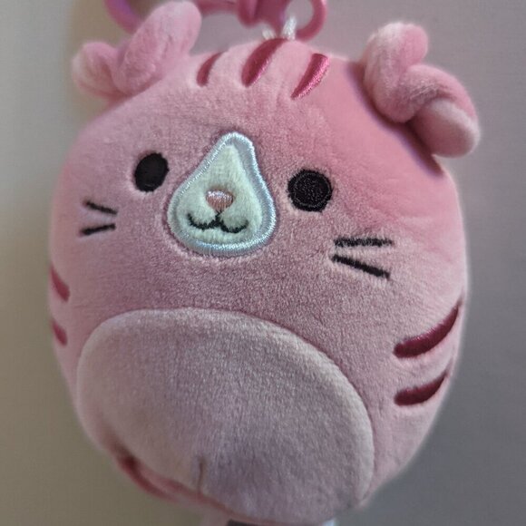 NWOT 3.5" Geraldine Pink Scottish Fold Tabby Cat Purse Clip Squishmallows Summer - Picture 3 of 5